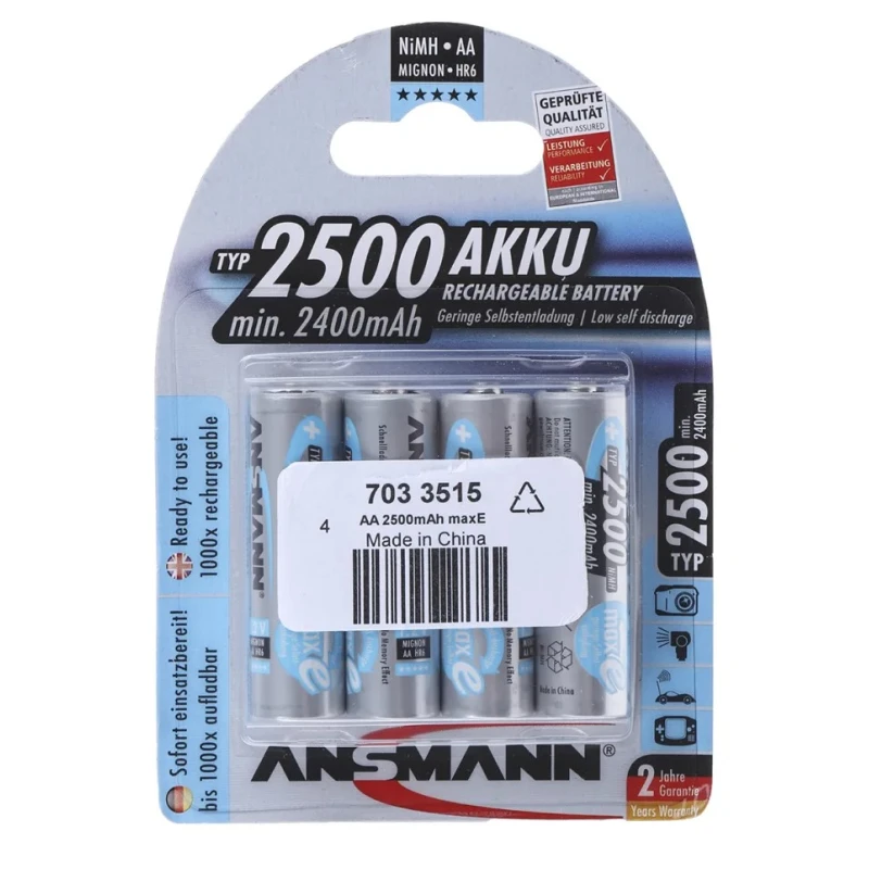 Ansmann Ansmann MaxE AA Nickel Metal Hydride Rechargeable Battery 1.2 V 2.5 Ah Pack of 4 5035442
