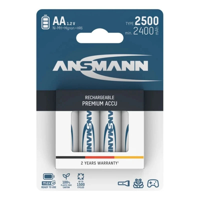Ansmann Ansmann MaxE AA Nickel Metal Hydride Rechargeable Battery 1.2 V 2.5 Ah Pack of 4 5035442