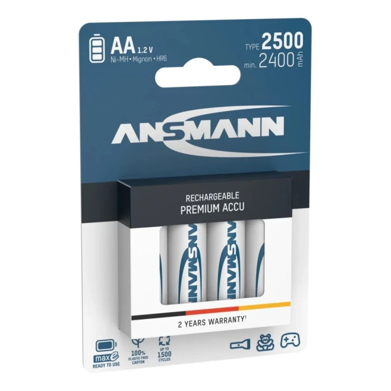 Ansmann Ansmann MaxE AA Nickel Metal Hydride Rechargeable Battery 1.2 V 2.5 Ah Pack of 4 5035442