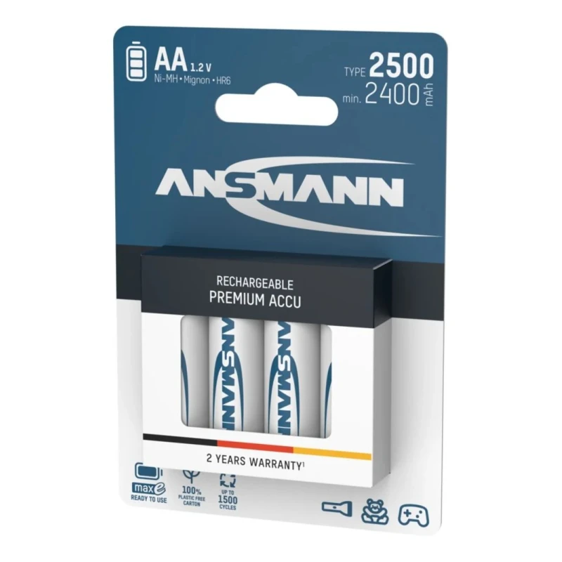 Ansmann Ansmann MaxE AA Nickel Metal Hydride Rechargeable Battery 1.2 V 2.5 Ah Pack of 4 5035442