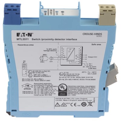 Eaton Zener Barrier, ATEX, Galvanic Barrier, DIN Rail Mount, 20-35 V DC, 14mA, IP54 MTL5511/RS
