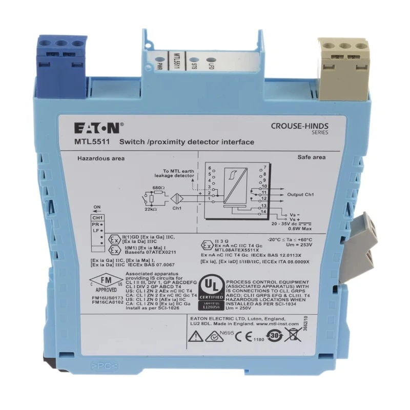 Eaton Zener Barrier, ATEX, Galvanic Barrier, DIN Rail Mount, 20-35 V DC, 14mA, IP54 MTL5511/RS