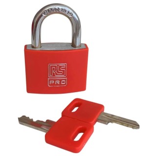 RS PRO Key Aluminium Padlock, 6 mm Shackle Diameter, 22 mm Shackle Length, 43 mm Body Width, Red, Indoor & Outdoor 195-8236