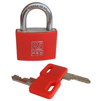 RS PRO Key Aluminium Padlock, 6 mm Shackle Diameter, 22 mm Shackle Length, 43 mm Body Width, Red, Indoor & Outdoor 195-8236