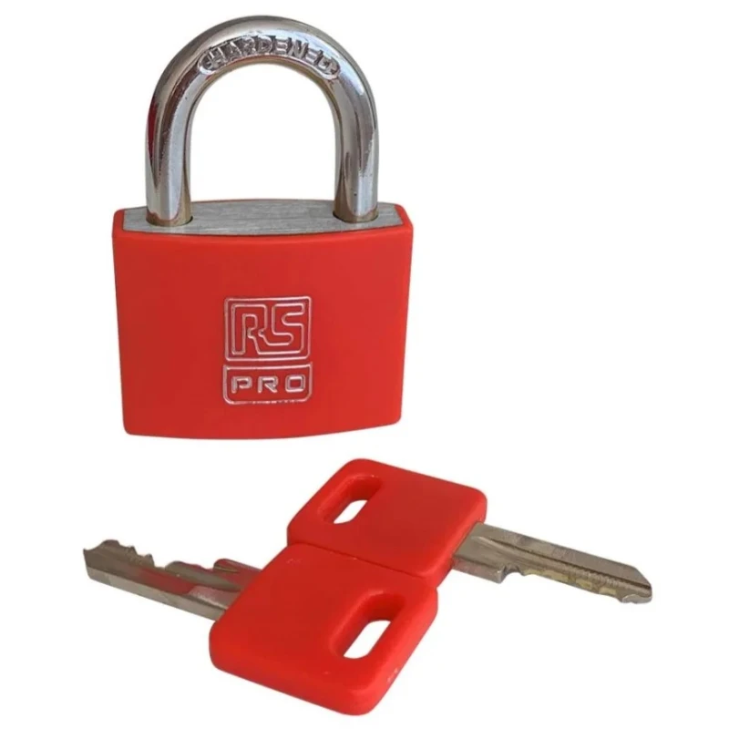 RS PRO Key Aluminium Padlock, 6 mm Shackle Diameter, 22 mm Shackle Length, 43 mm Body Width, Red, Indoor & Outdoor 195-8236
