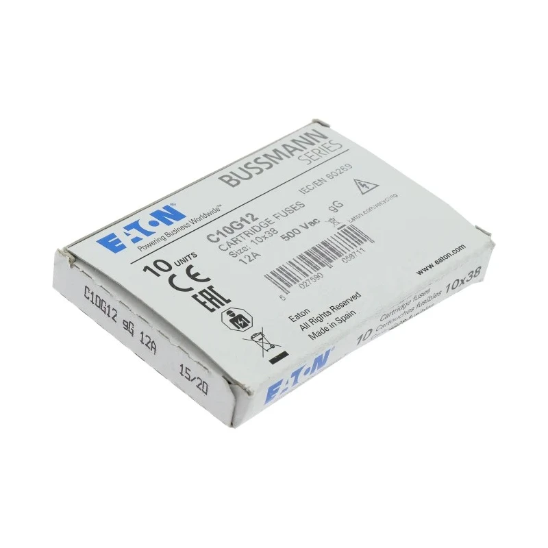Eaton 12A Ceramic Cartridge Fuse, 10 x 38 mm, 500V AC, High Breaking Capacity C10G12