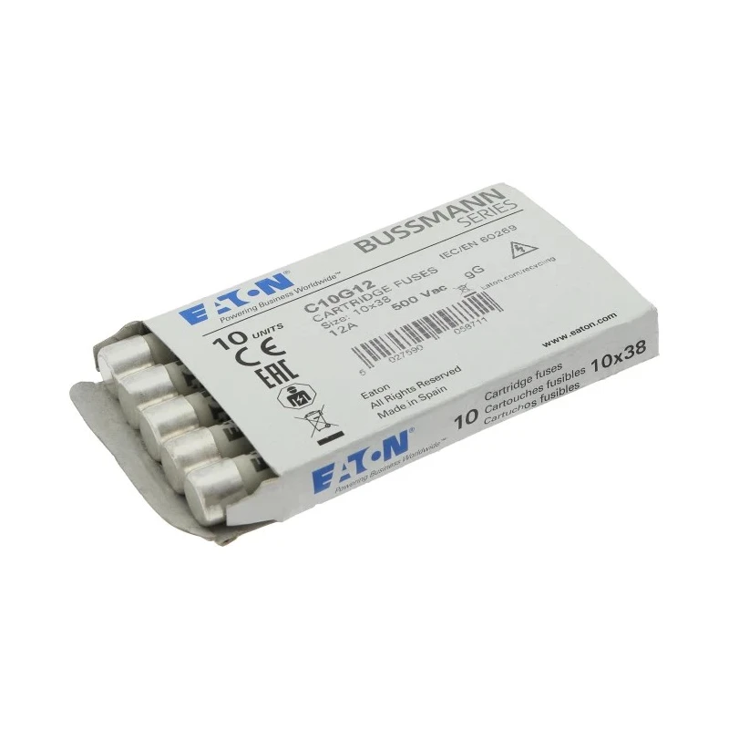 Eaton 12A Ceramic Cartridge Fuse, 10 x 38 mm, 500V AC, High Breaking Capacity C10G12