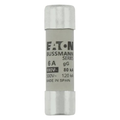 Eaton Ceramic Cartridge Fuse, 6A Current, 690V AC, 14 x 51 mm, gG Classification, Bussmann Series C14G6