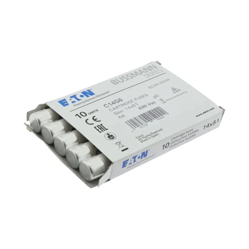 Eaton 6A Ceramic Cartridge Fuse 14 x 51 mm 690V AC gG Series Bussmann C14G6