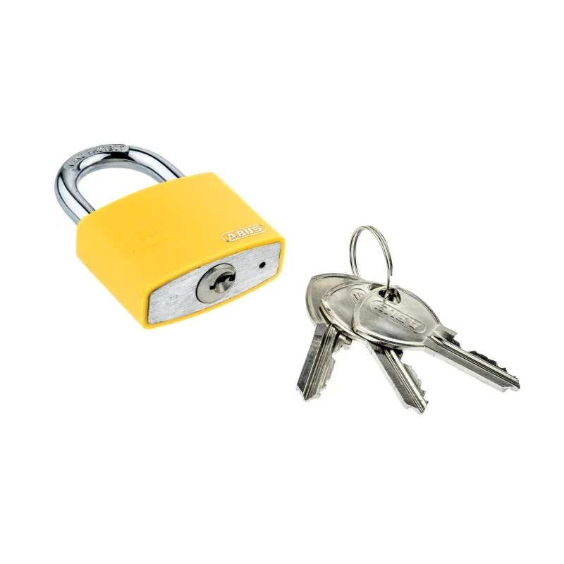 ABUS Key Aluminium Steel Safety Padlock, Weatherproof, 6.5 mm Shackle Diameter, 22.5 mm Shackle 50868- T65AL/40 Yellow