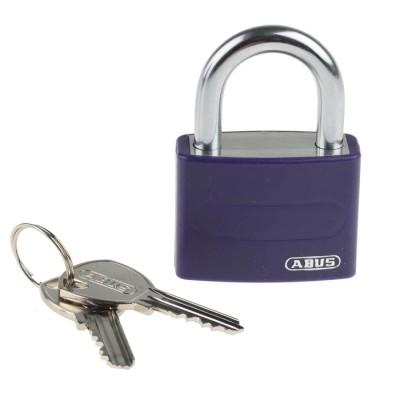ABUS Keyed Steel and Aluminium Weatherproof Safety Padlock 6.5 mm Shackle Diameter, 43 mm 49937 - T65AL/40 Liliac KA 6401