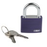 ABUS Keyed Steel and Aluminium Weatherproof Safety Padlock 6.5 mm Shackle Diameter, 43 mm 49937 - T65AL/40 Liliac KA 6401