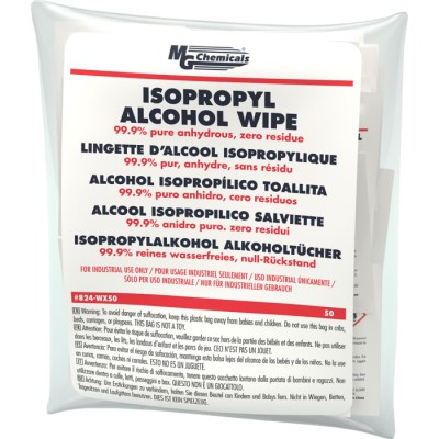 MG Chemicals Wet Isopropanol Industrial Alcohol Wipes Pack of 50 130 mm x 150 mm 824-WX50