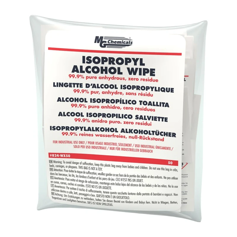 MG Chemicals Wet Isopropanol Industrial Alcohol Wipes Pack of 50 130 mm x 150 mm 824-WX50