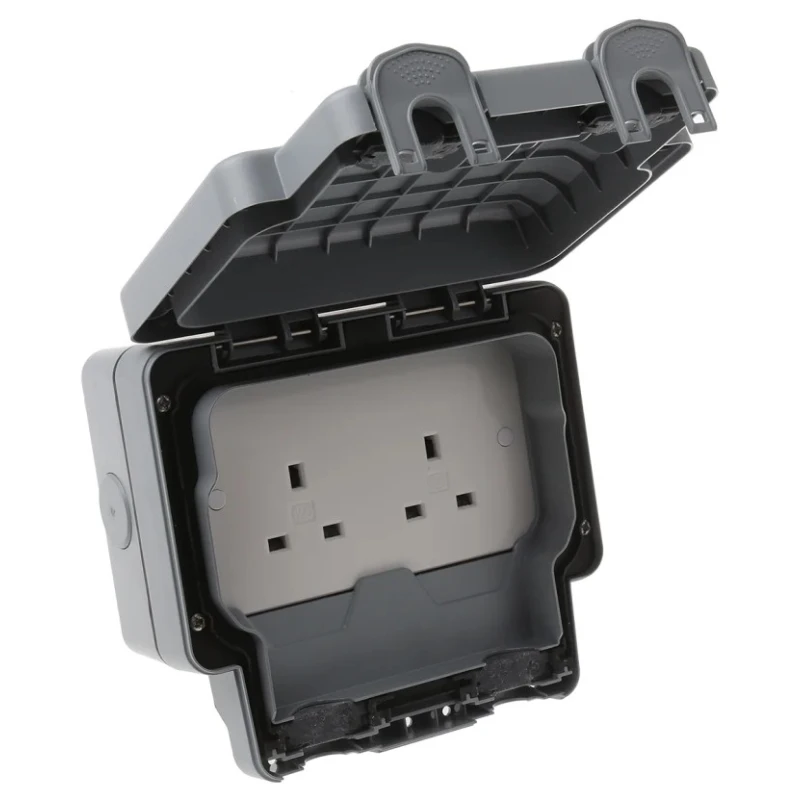 MK Electric 13A Grey 2 Gang Plug Socket Indoor & Outdoor Type G Flush Mount K56481GRY