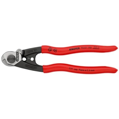 Knipex Wire Rope Cutter Straight 190 mm Chrome Vanadium Steel Blade Plastic Handle 7 mm Capacity 95 61 190