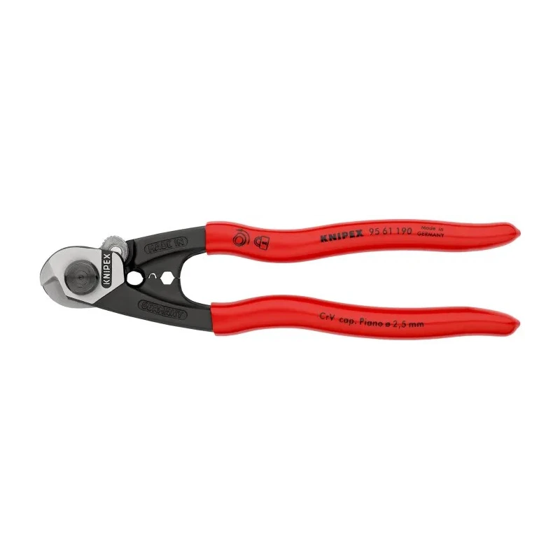 Knipex Wire Rope Cutter Straight 190 mm Chrome Vanadium Steel Blade Plastic Handle 7 mm Capacity 95 61 190