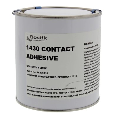 Bostik 1430 CONTACT Liquid Adhesive White 1 L Solvent-Borne Polychloroprene Rubber Based ADHESIVE 50634
