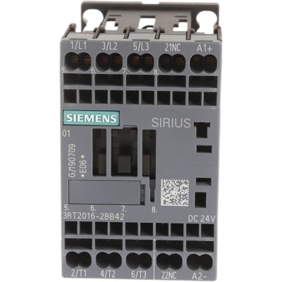 Siemens Size S00, 3RT2 Contactor, 24V DC Coil, 3-Pole, 9 A Current, 4 kW Power, 3 NO Contacts, 400V AC 3RT2016-2BB42