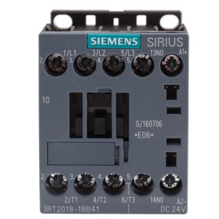 Siemens Size S00, 3RT2 Contactor, 24V DC Coil, 3-Pole, 16 A, 7.5 kW Power Rating 3RT2018-1BB41