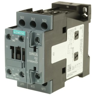 Siemens S0 Series 3-Pole Contactor 24V DC Coil, 12 A, 5.5 kW, 3 NO Contacts, 400V AC 3RT2024-1BB40