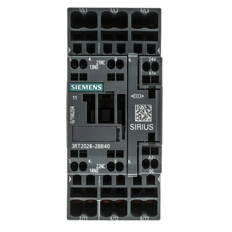 Siemens 3RT2 Contactor, 24V DC Coil, 3-Pole, 38A, 18.5 kW, 3 NO, 400V AC 3RT2028-2BB40