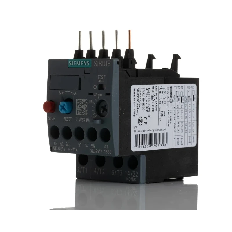 Siemens SIRIUS 3RU2 Thermal Overload Relay 1 NO/1 NC 1.4A 2A F.L.C 2A Contact Rating 750W 3P 3RU2116-1BB0