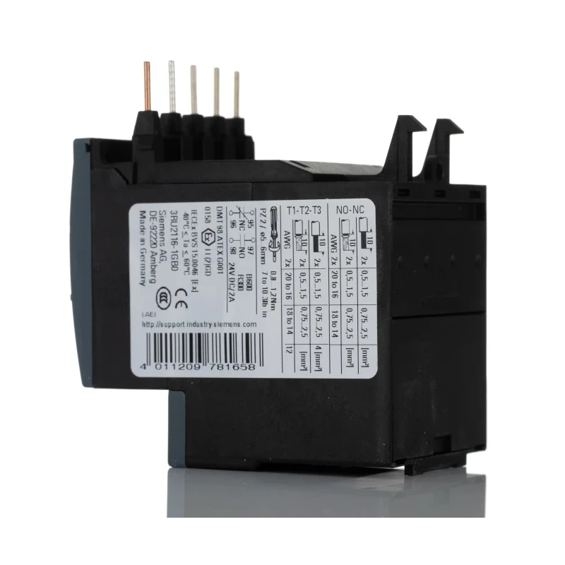 Siemens SIRIUS 3RU2 Thermal Overload Relay 1 NO/1 NC, Adjustable Current 4.5 to 6.3A, 6.3A Contact Rating, 2.2 3RU2116-1GB0
