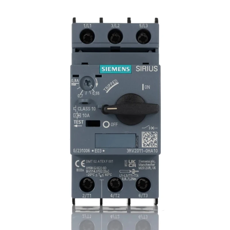 Siemens Motor Protection Circuit Breaker 550mA to 800mA, 690V AC, Magnetic Sensing, 3 Poles, 3RV2011-0HA10