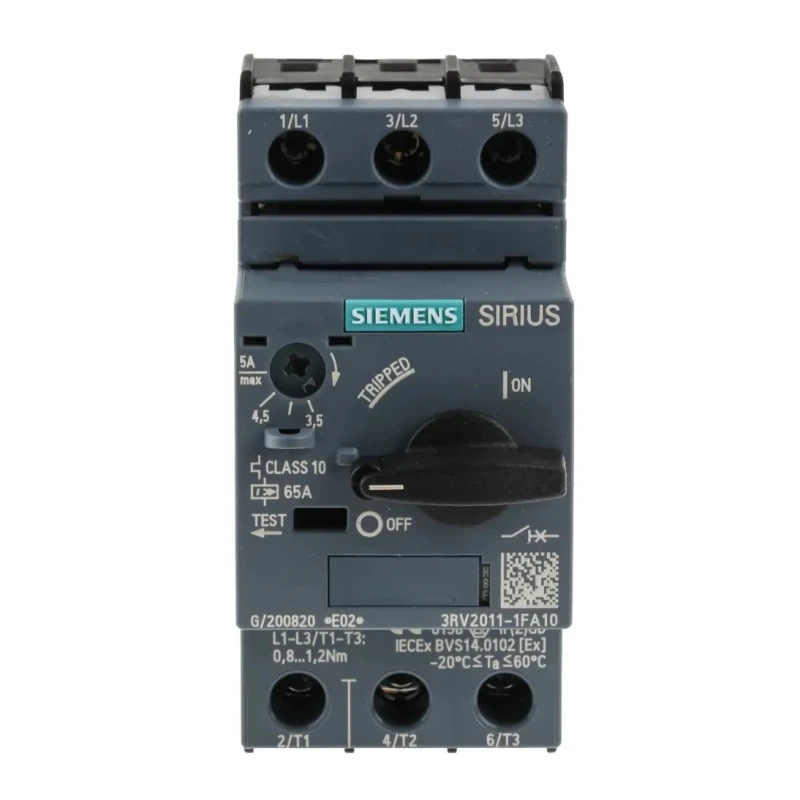Siemens Motor Protection Circuit Breaker 3.5A, 5 A, 690V, IP20, Magnetic Sensing 3 Poles 3RV2011-1FA10