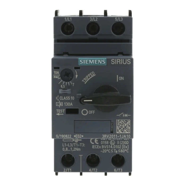 Siemens Motor Protection Circuit Breaker 10A, 7 A, 690V, Magnetic Sensing, 3 Poles 3RV2011-1JA10