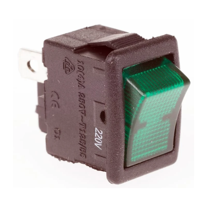 ZF Illuminated SPST On-Off Rocker Switch Panel Nylon Housing Green Actuator 10A 250V AC LRA22H2BBGEN