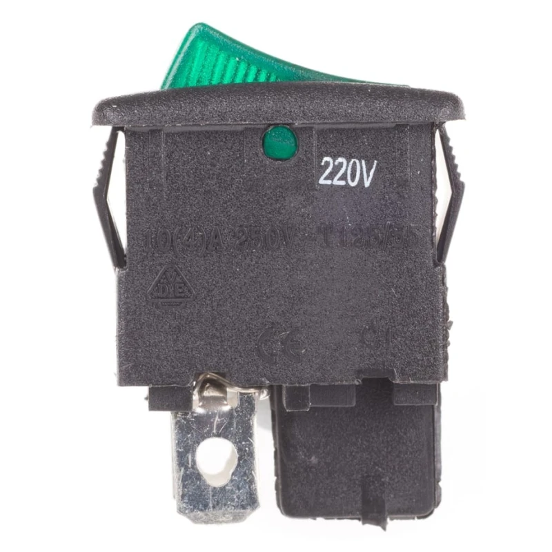 ZF Illuminated SPST On-Off Rocker Switch Panel Nylon Housing Green Actuator 10A 250V AC LRA22H2BBGEN