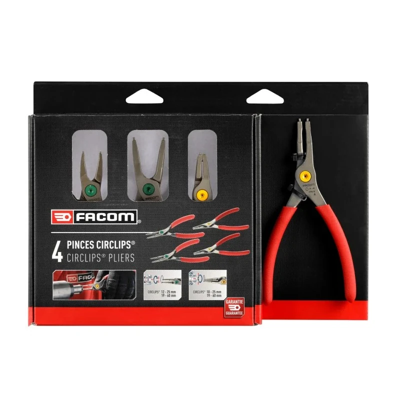 Facom 4-Piece Circlip Plier Set with Straight External and Internal Pliers PCSNJ4PB