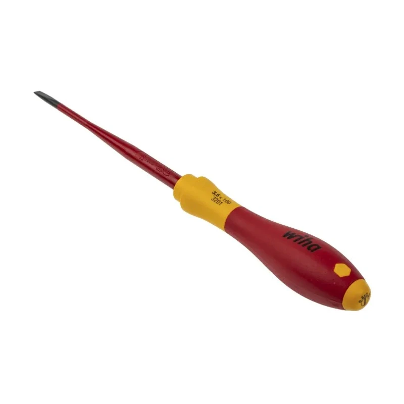 Wiha Insulated Screwdriver with 100 mm Blade, VDE/1000V Approved, 204 mm Overall Length Model 35446