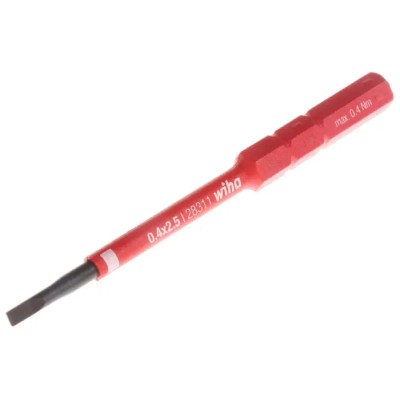 Wiha Screwdriver Bit 6 mm Drive Size, 2.5 mm Blade Width, 0.4 mm Blade Thickness, 75 mm Overall Length 34578