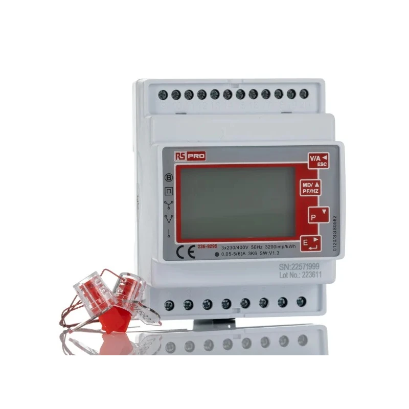RS PRO 3 Phase Multifunction LCD Backlight Energy Meter with Pulse Output and RS485 Modbus 236-9295