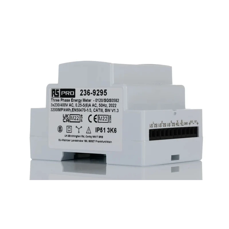 RS PRO 3 Phase Multifunction LCD Backlight Energy Meter with Pulse Output and RS485 Modbus 236-9295
