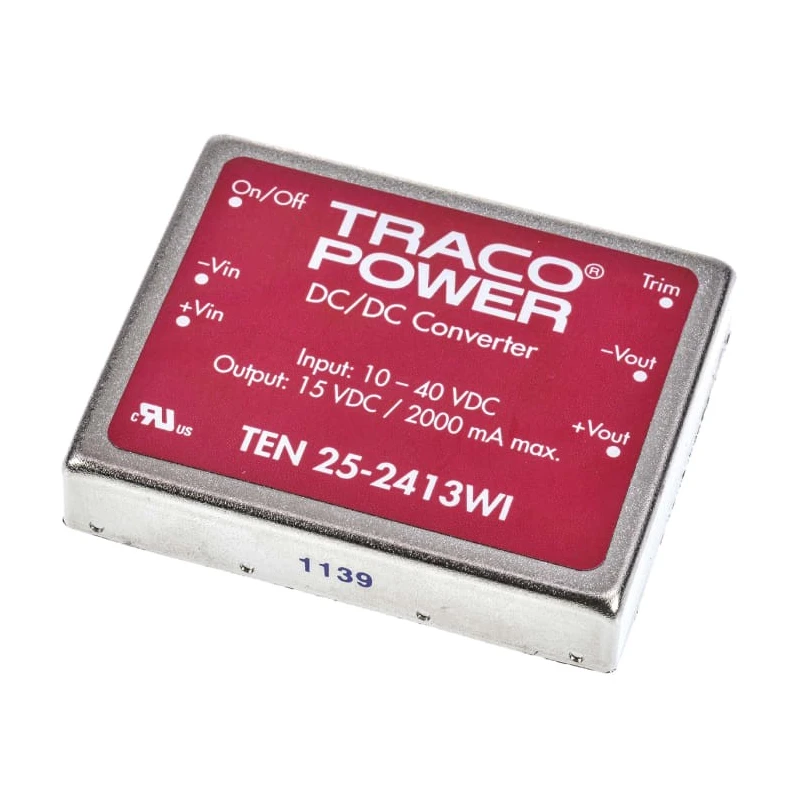 TRACOPOWER TEN 25WI DC/DC Converter, 15V DC, 2A, 40V DC Input Max, 10V DC Input Min, 30W Through Hole, 85°C TEN 25-2413WI