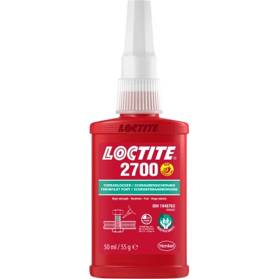 Loctite 2700 Green Threadlocking Adhesive, 50 ml Bottle, High Strength, Metal Compatible, 24 h Cure Time 1948762