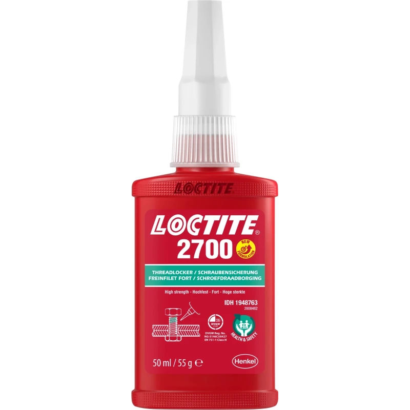 Loctite 2700 Green Threadlocking Adhesive, 50 ml Bottle, High Strength, Metal Compatible, 24 h Cure Time 1948762
