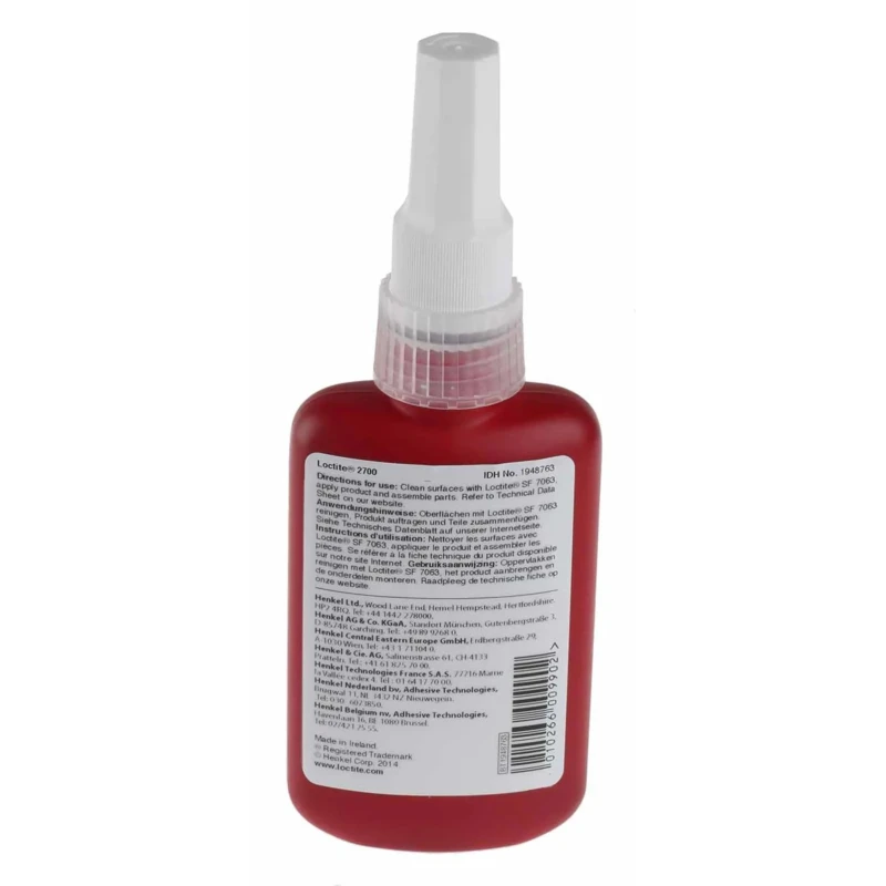 Loctite 2700 Green Threadlocking Adhesive, 50 ml Bottle, High Strength, Metal Compatible, 24 h Cure Time 1948762