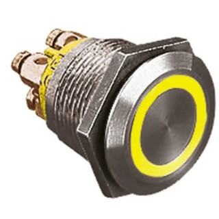 Bulgin Illuminated Push Button Switch Momentary Panel Mount 19.2 mm Cutout SPST Amber LED IP66 24 V dc MPI002