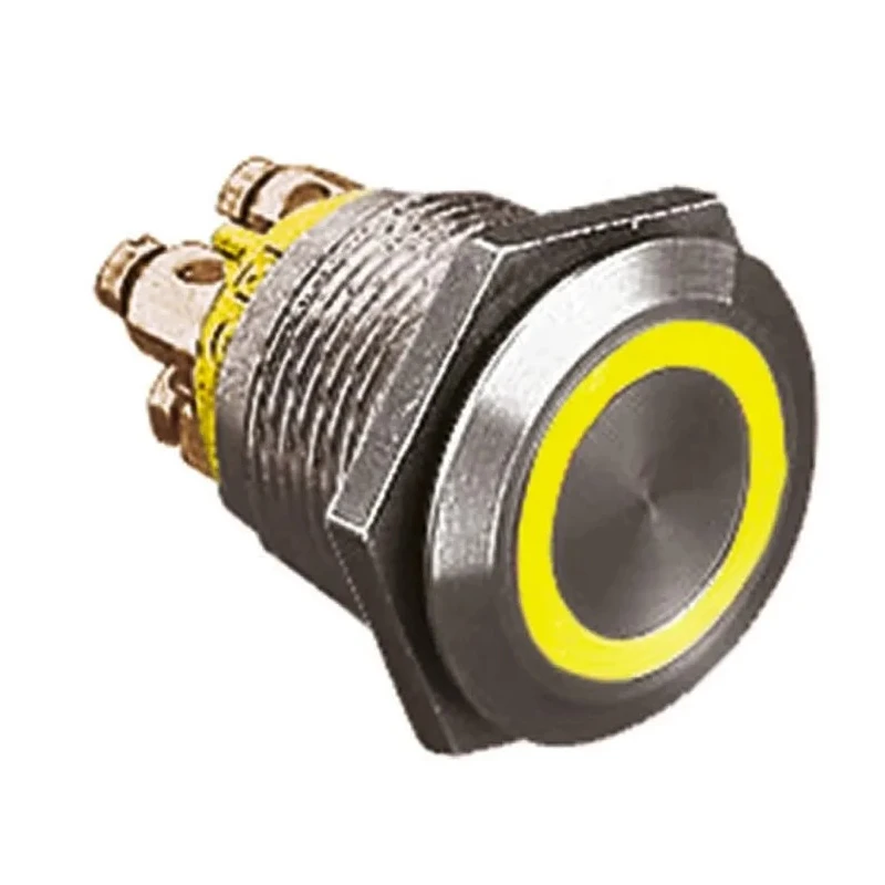 Bulgin Illuminated Push Button Switch Momentary Panel Mount 19.2 mm Cutout SPST Amber LED IP66 24 V dc MPI002