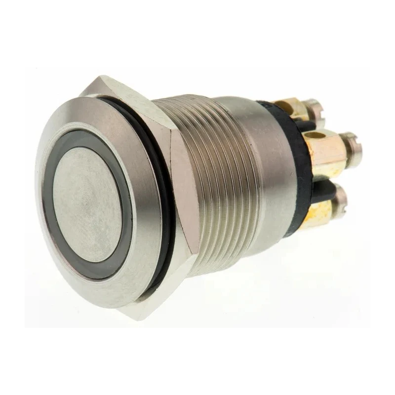 Bulgin Illuminated Push Button Switch Panel Mount 19.2 mm Cutout SPST Momentary Green and Red LED IP66 24V MPI002