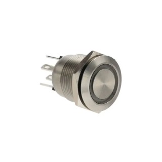 Bulgin MPI002 Series Illuminated Push Button Switch Momentary Panel Mount 19.2 mm Cutout SPST Green and Blue LED IP66 24V 