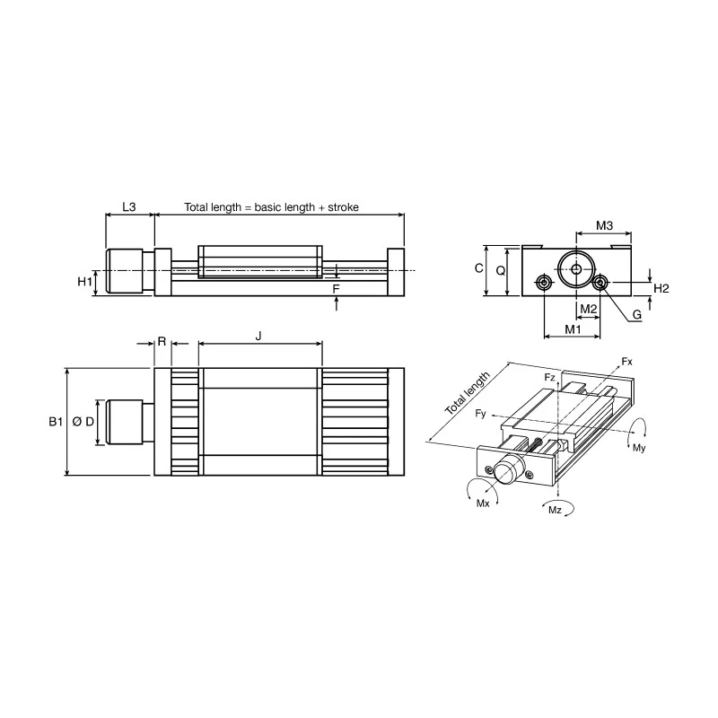 Rose+Krieger Positioning Table 215 N, Stroke Length 100mm, Overall Length 274.5mm, Carriage 80mm x 120mm FNA8036TA0244