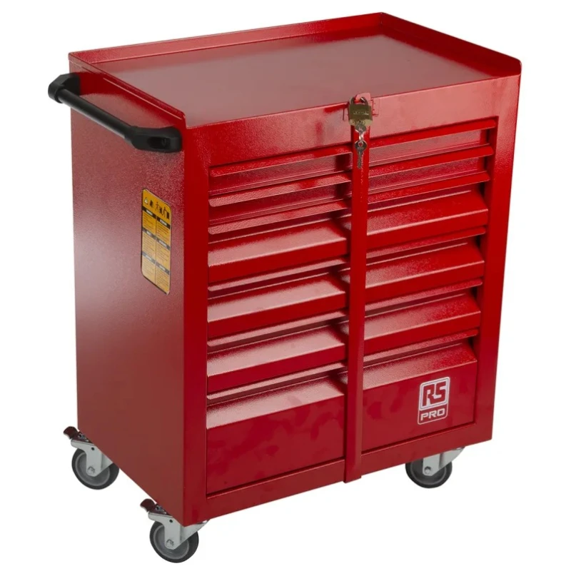 RS PRO 6 Drawer Wheeled Roller Cabinet Steel with Central Locking Mechanism and 75mm Diameter Wheels 753-1595