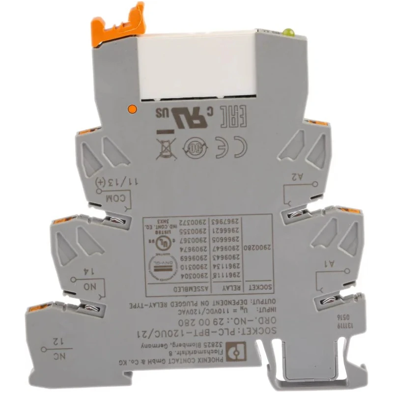 Phoenix Contact Electromechanical Interface Relay PLC-RPT-120UC/21 SPDT 110V AC/DC Coil 3.5mA Coil Current 10mA 2900304