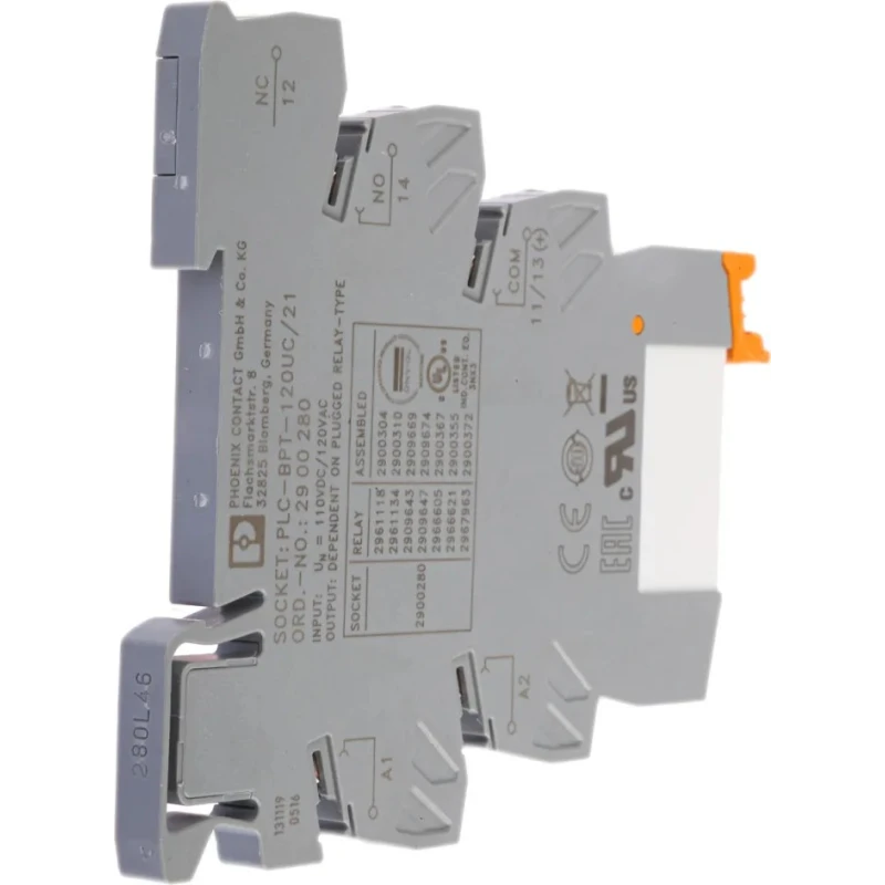 Phoenix Contact Electromechanical Interface Relay PLC-RPT-120UC/21 SPDT 110V AC/DC Coil 3.5mA Coil Current 10mA 2900304